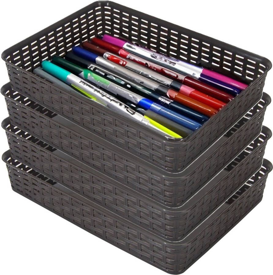 Hega hogar Opbergmandje ladeverdeler 4x donkerbruin 4.5 liter kunststof 26 x 35 x 6 cm kastmandjes manden