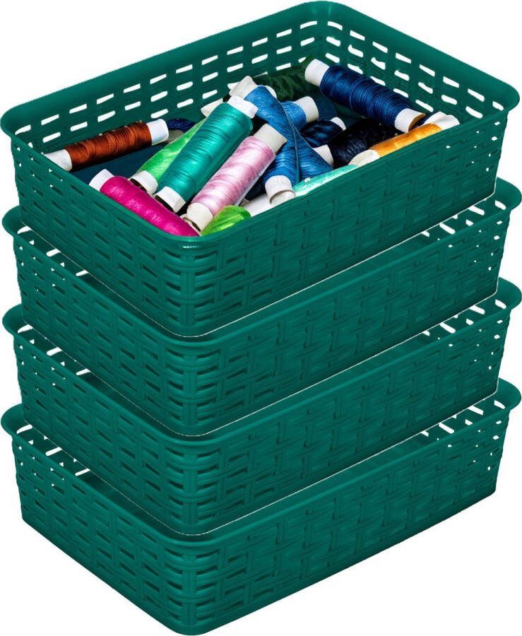 Hega hogar Opbergmandje ladeverdeler 4x donkergroen 2 liter kunststof 17 x 25 x 6 cm kleine opslag bakjes manden