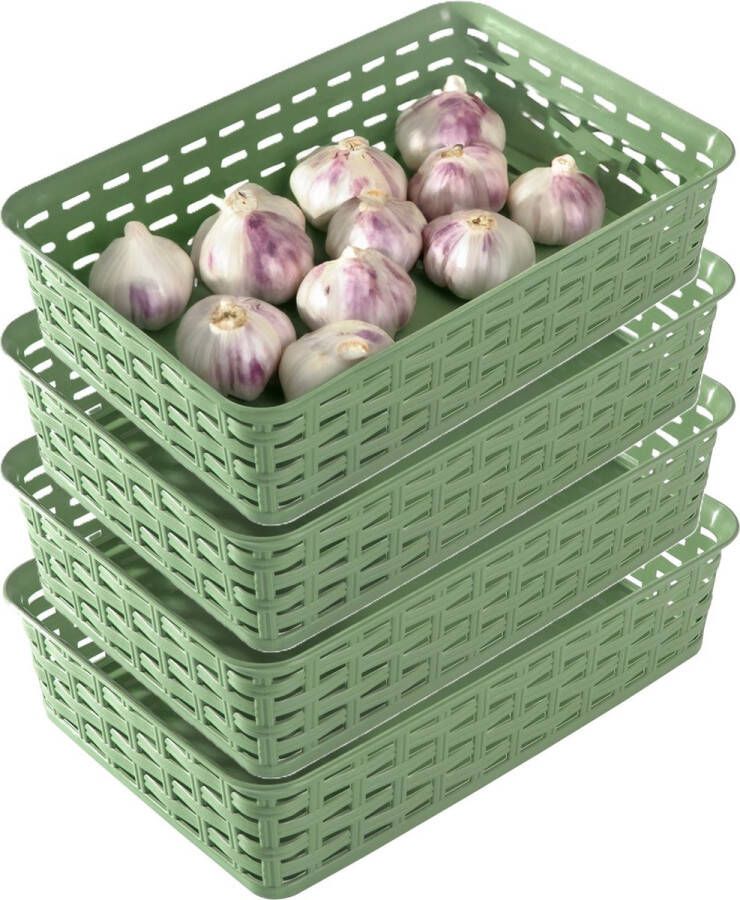 Hega hogar Opbergmandje ladeverdeler 4x groen 2 liter kunststof 17 x 25 x 6 cm kleine opslag bakjes manden