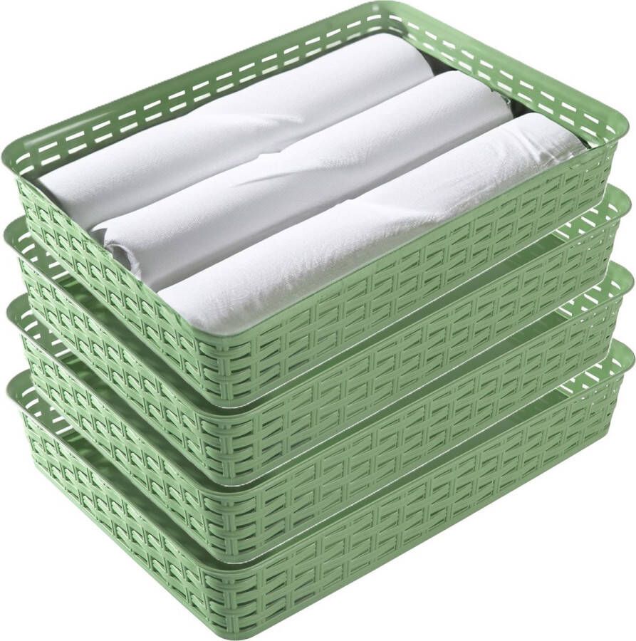 Hega hogar Opbergmandje ladeverdeler 4x groen 4.5 liter kunststof 26 x 35 x 6 cm kastmandjes manden