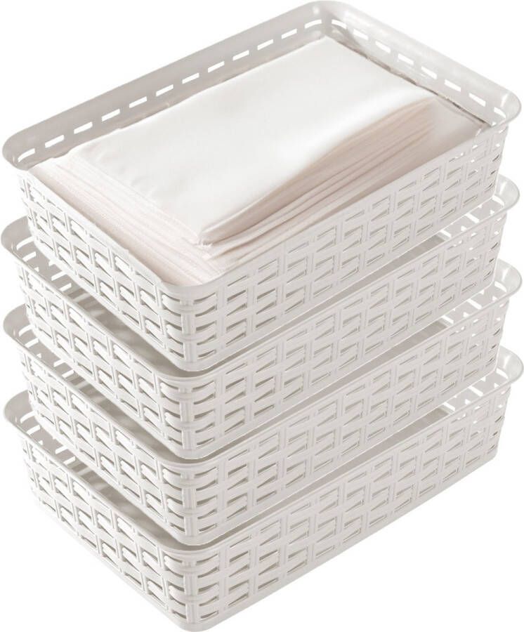 Hega hogar Opbergmandje ladeverdeler 4x ivoor wit 2 liter kunststof 17 x 25 x 6 cm kleine opslag bakjes manden