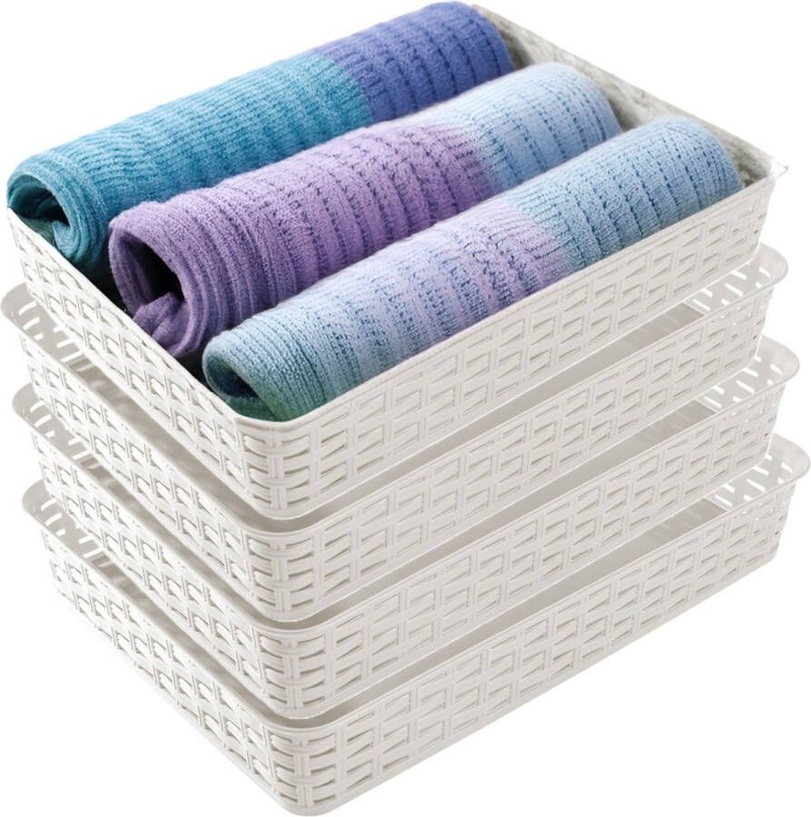 Hega hogar Opbergmandje ladeverdeler 4x ivoor wit 4.5 liter kunststof 26 x 35 x 6 cm kastmandjes manden