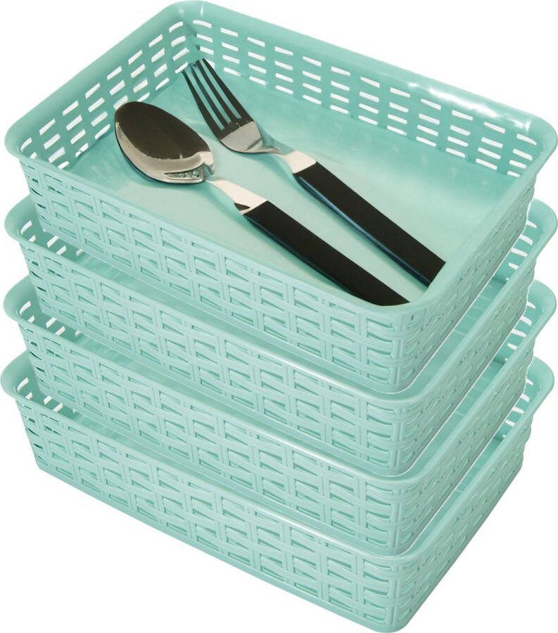 Hega hogar Opbergmandje ladeverdeler 4x mintgroen 2 liter kunststof 17 x 25 x 6 cm kleine opslag bakjes manden