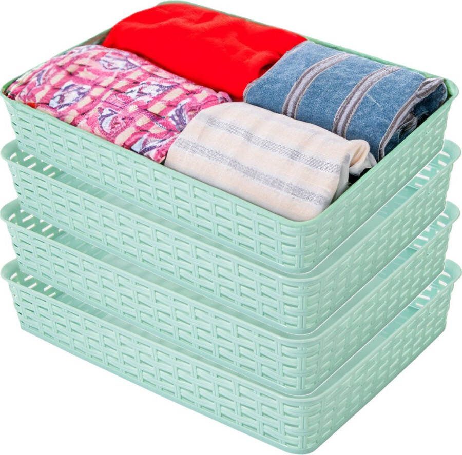 Hega hogar Opbergmandje ladeverdeler 4x mintgroen 4.5 liter kunststof 26 x 35 x 6 cm kastmandjes manden