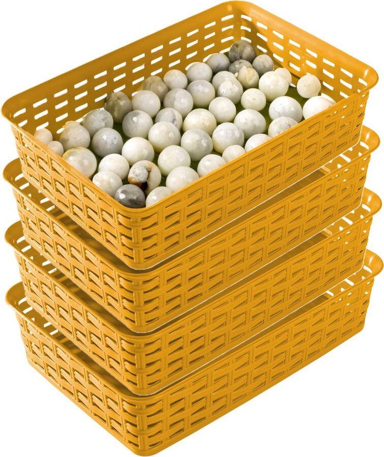 Hega hogar Opbergmandje ladeverdeler 4x okergeel 2 liter kunststof 17 x 25 x 6 cm kleine opslag bakjes manden