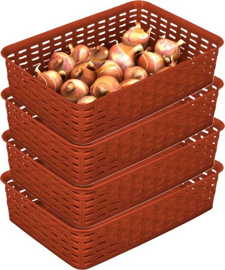 Hega hogar Opbergmandje ladeverdeler 4x terra bruin 2 liter kunststof 17 x 25 x 6 cm kleine opslag bakjes manden