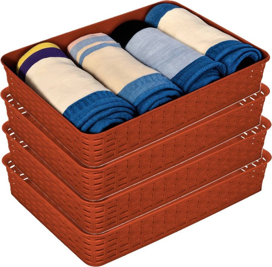 Hega hogar Opbergmandje ladeverdeler 4x terra bruin 4.5 liter kunststof 26 x 35 x 6 cm kastmandjes manden