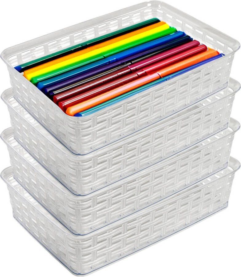 Hega hogar Opbergmandje ladeverdeler 4x transparant 2 liter kunststof 17 x 25 x 6 cm kleine opslag bakjes manden