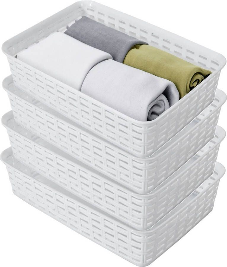 Hega hogar Opbergmandje ladeverdeler 4x wit 2 liter kunststof 17 x 25 x 6 cm kleine opslag bakjes manden