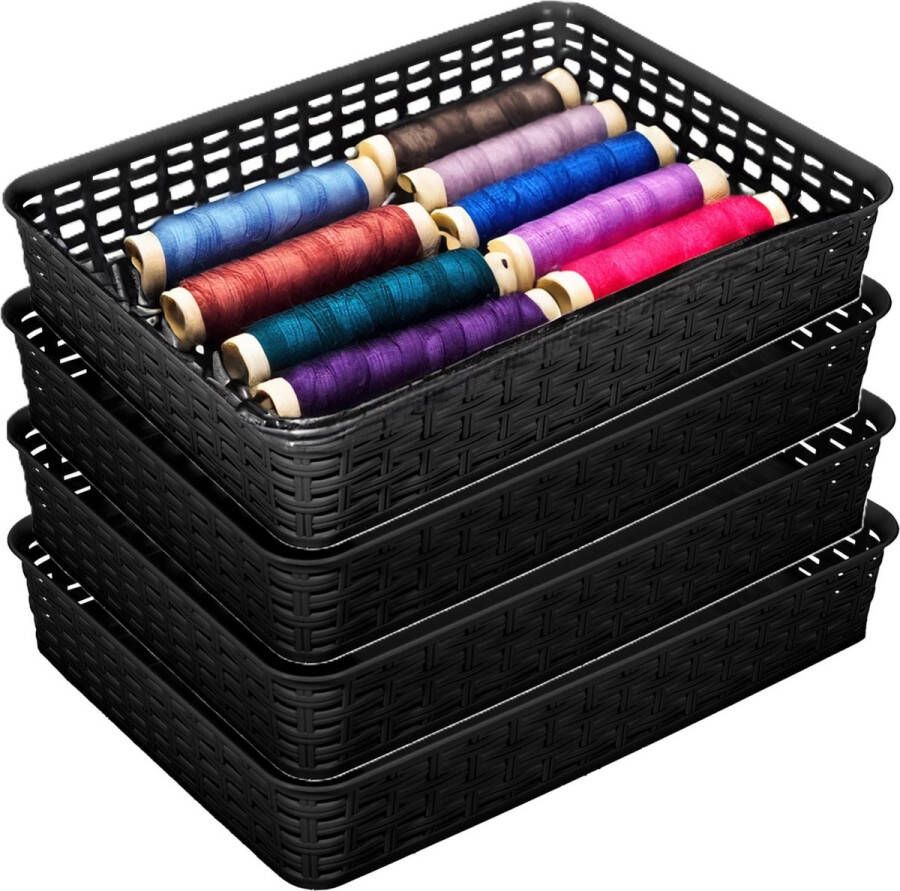 Hega hogar Opbergmandje ladeverdeler 4x zwart 4.5 liter kunststof 26 x 35 x 6 cm kastmandjes manden