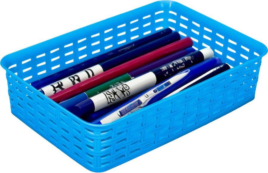 Hega hogar Opbergmandje ladeverdeler blauw 2 liter kunststof 17 x 25 x 6 cm kleine opslag bakjes manden