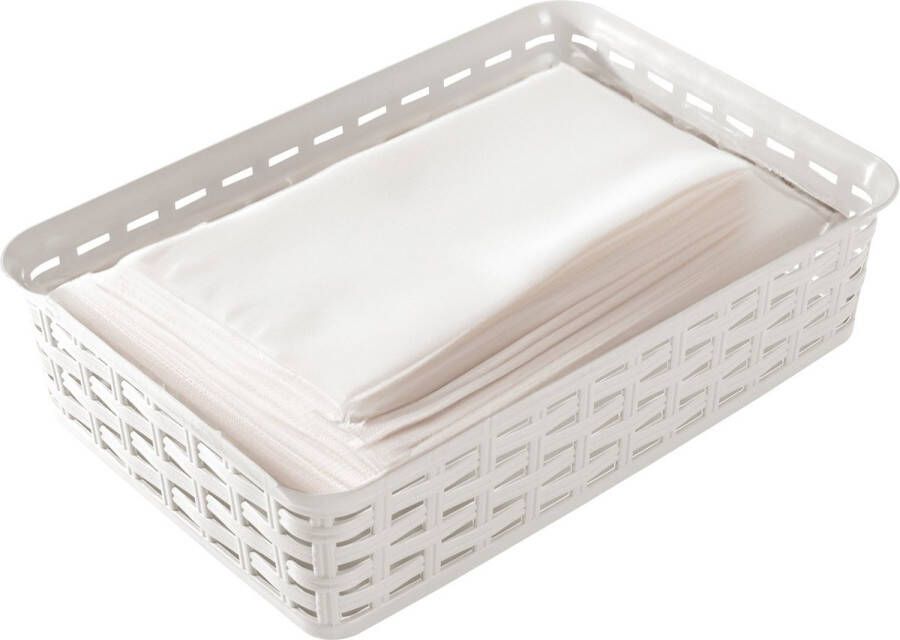 Hega hogar Opbergmandje ladeverdeler ivoor wit 2 liter kunststof 17 x 25 x 6 cm kleine opslag bakjes manden