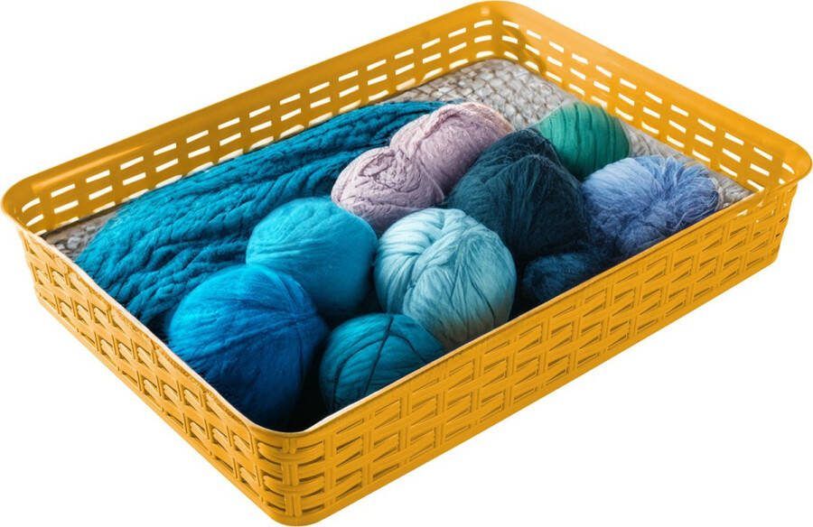 Hega hogar Opbergmandje ladeverdeler okergeel 4.5 liter kunststof 26 x 35 x 6 cm kastmandjes manden