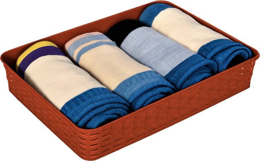 Hega hogar Opbergmandje ladeverdeler terra bruin 4.5 liter kunststof 26 x 35 x 6 cm kastmandjes manden