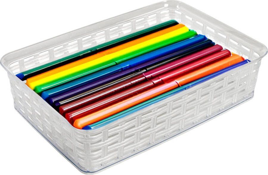 Hega hogar Opbergmandje ladeverdeler transparant 2 liter kunststof 17 x 25 x 6 cm kleine opslag bakjes manden