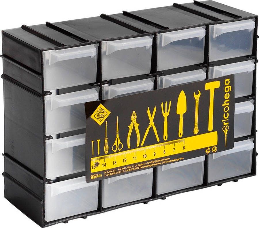 Hega hogar Ophangbare gereedschap opbergkastjes assortimentskastjes 16-lades 22 x 8 x 15 cm Spijkers en schroeven sorteer lade blokjes