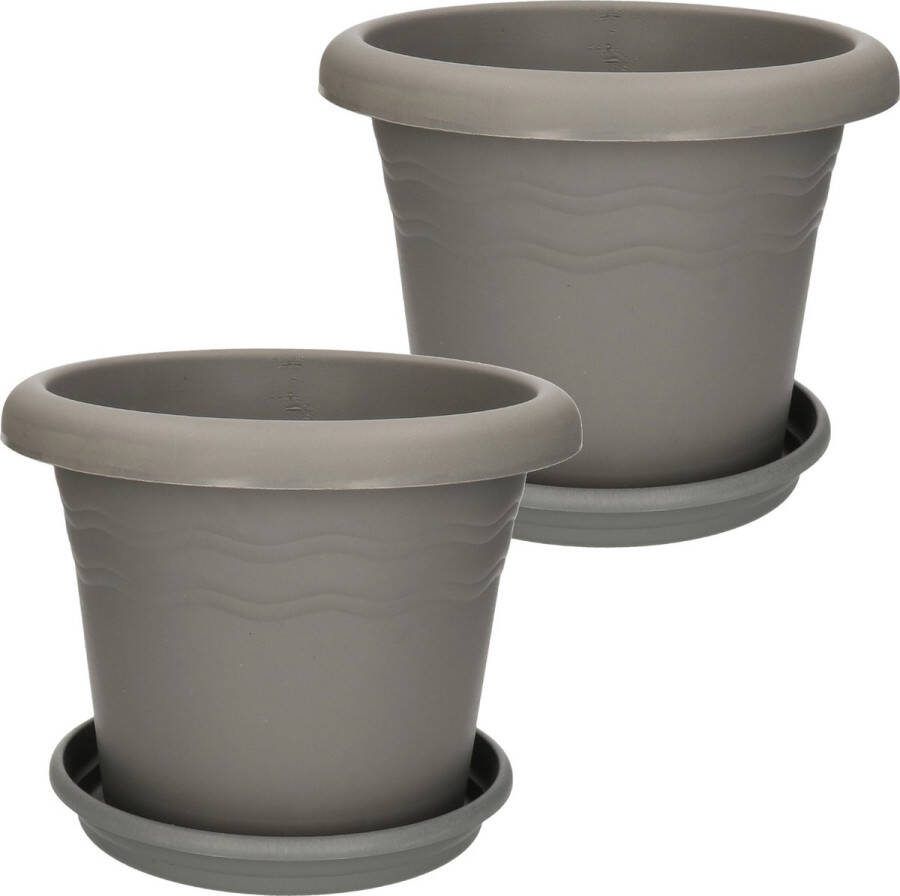Hega hogar Plantenpot bloempot Flori met onderschaal set van 2x 26 cm kunststof