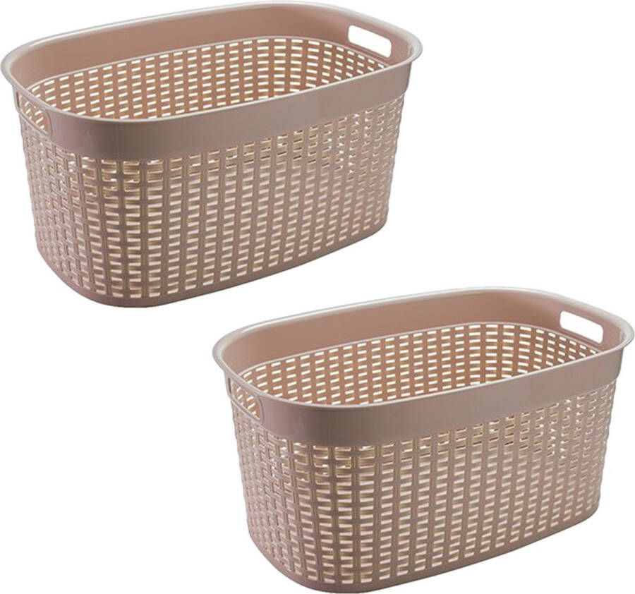 Hega Hogar Rotan line wasmand 2x beige inhoud 44 liter kunststof 58 x 39 x 27 cm Wasmanden