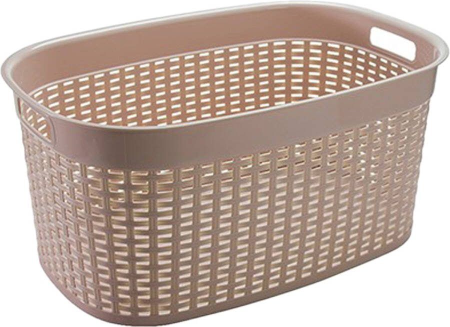 Hega hogar Rotan line wasmand beige inhoud 44 liter kunststof 58 x 39 x 27 cm met handvatten