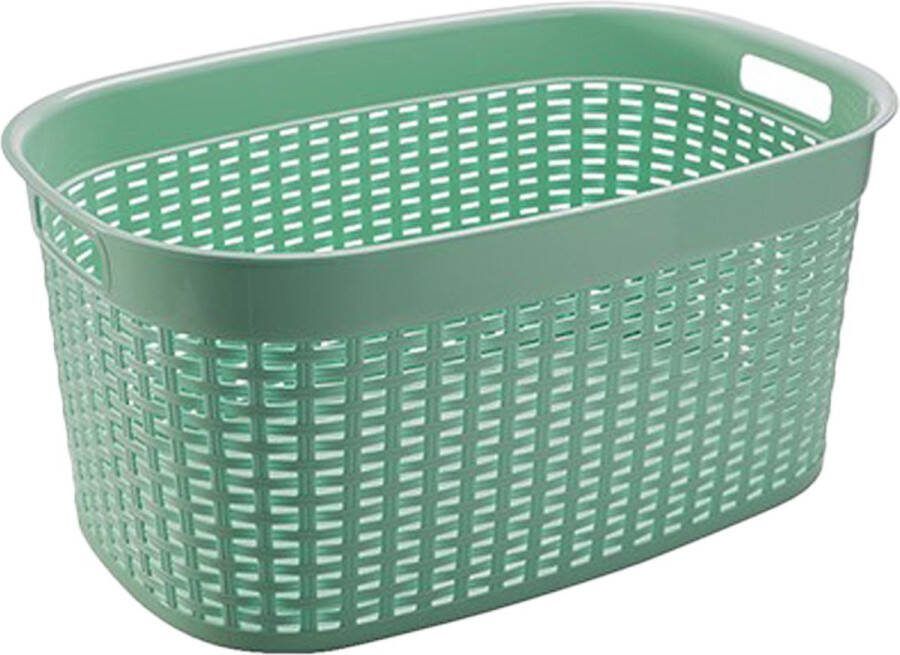 Hega hogar Rotan line wasmand mintgroen inhoud 44 liter kunststof 58 x 39 x 27 cm met handvatten