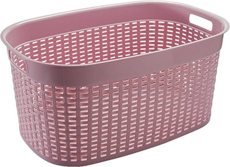 Hega hogar Rotan line wasmand roze inhoud 44 liter kunststof 58 x 39 x 27 cm met handvatten