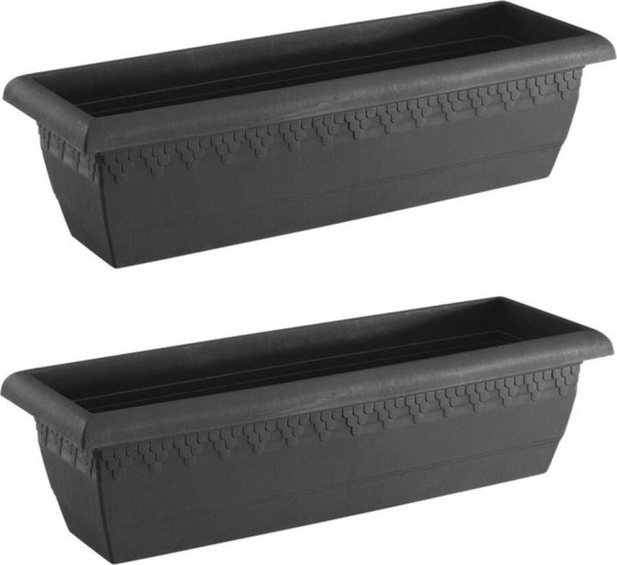 Hega hogar Set van 2x stuks antraciet grijze rechthoekige plantenpotten bloempotten Jardinera 60 x 20 cm kunststof Binnen buiten