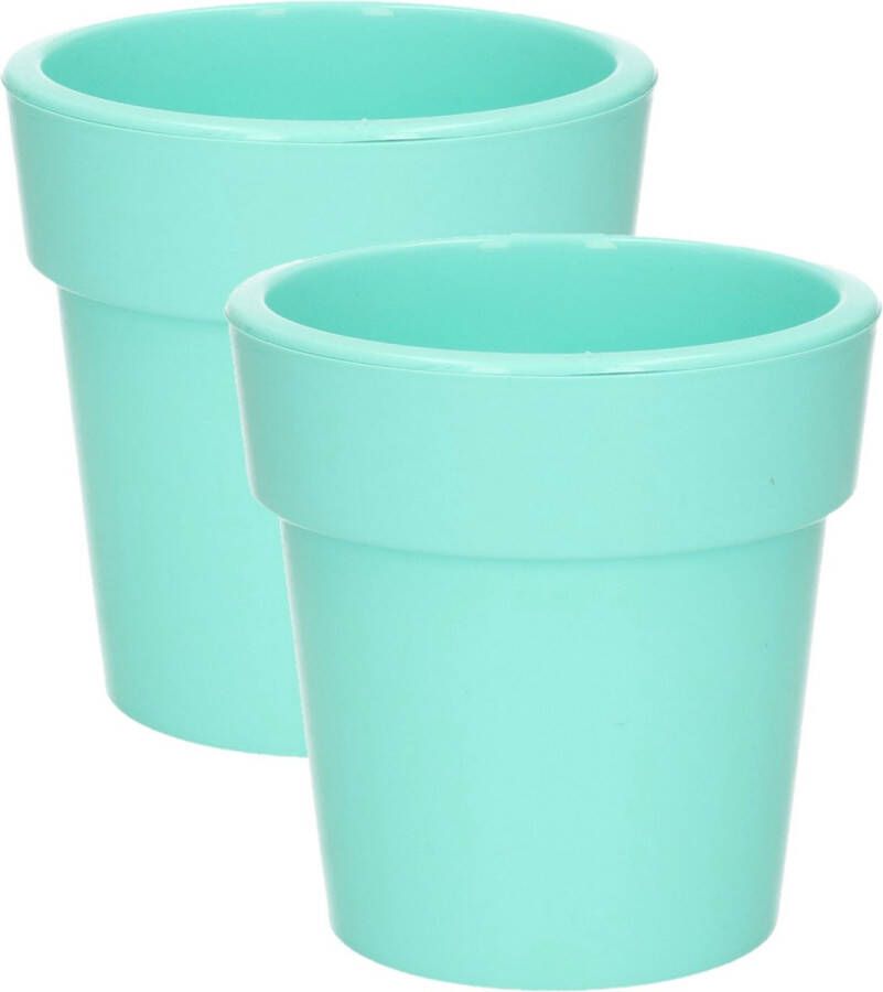 Hega hogar Set van 2x stuks basic plantenpotten bloempotten kunststof dia 20 cm hoogte 20 cm pastel groen voor binnen buiten