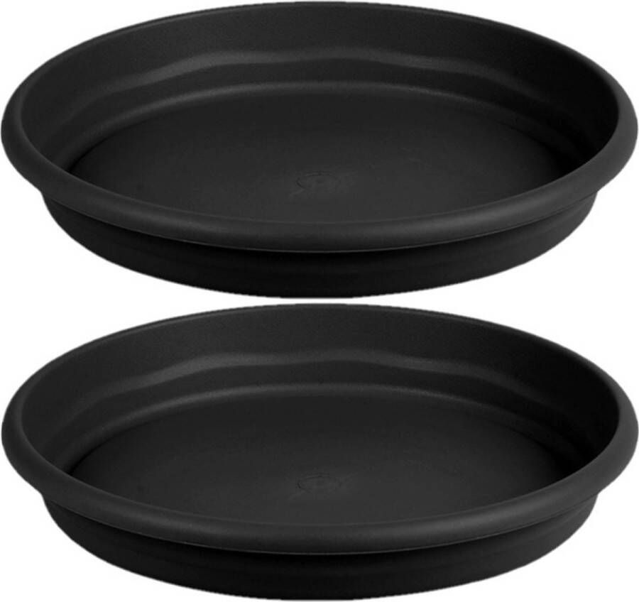 Hega hogar Set van 2x stuks bloempot plantenpot antraciet grijs onderschaal opvangbord kunststof diameter 14 cm