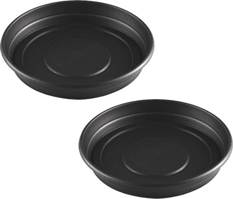 Hega hogar Set van 2x stuks bloempot plantenpot antraciet grijs onderschaal opvangbord kunststof diameter 43 cm.