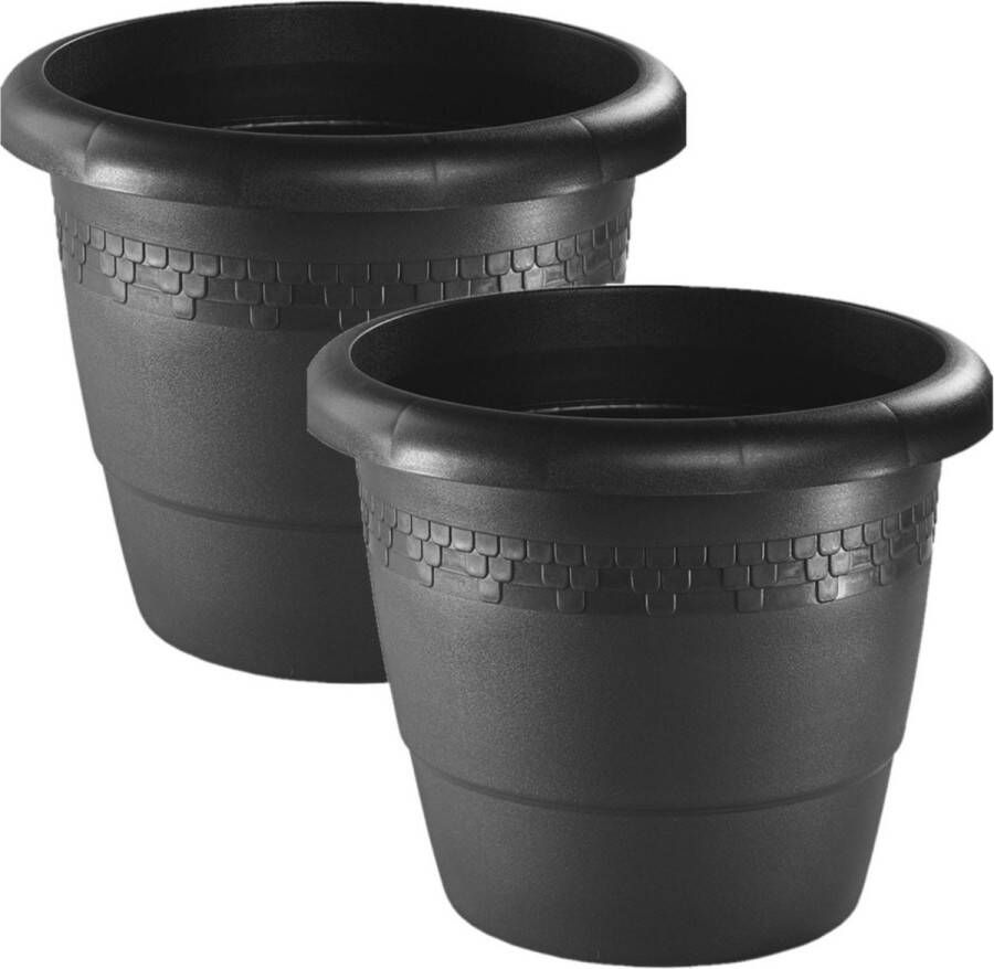 Hega hogar Set van 2x stuks bloempot plantenpot antraciet kunststof diameter 35 cm Hoogte 29 cm Buiten gebruik