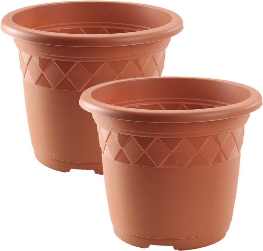 Hega hogar Set van 2x stuks bloempot plantenpot rond terra cotta kunststof diameter 29 cm Hoogte 23.5 cm Buiten gebruik