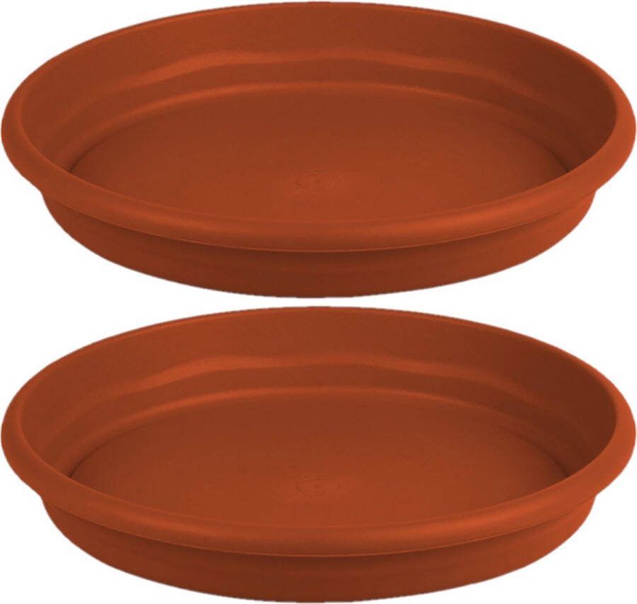 Hega hogar Set van 2x stuks bloempot plantenpot terra cotta onderschaal opvangbord kunststof diameter 18 cm