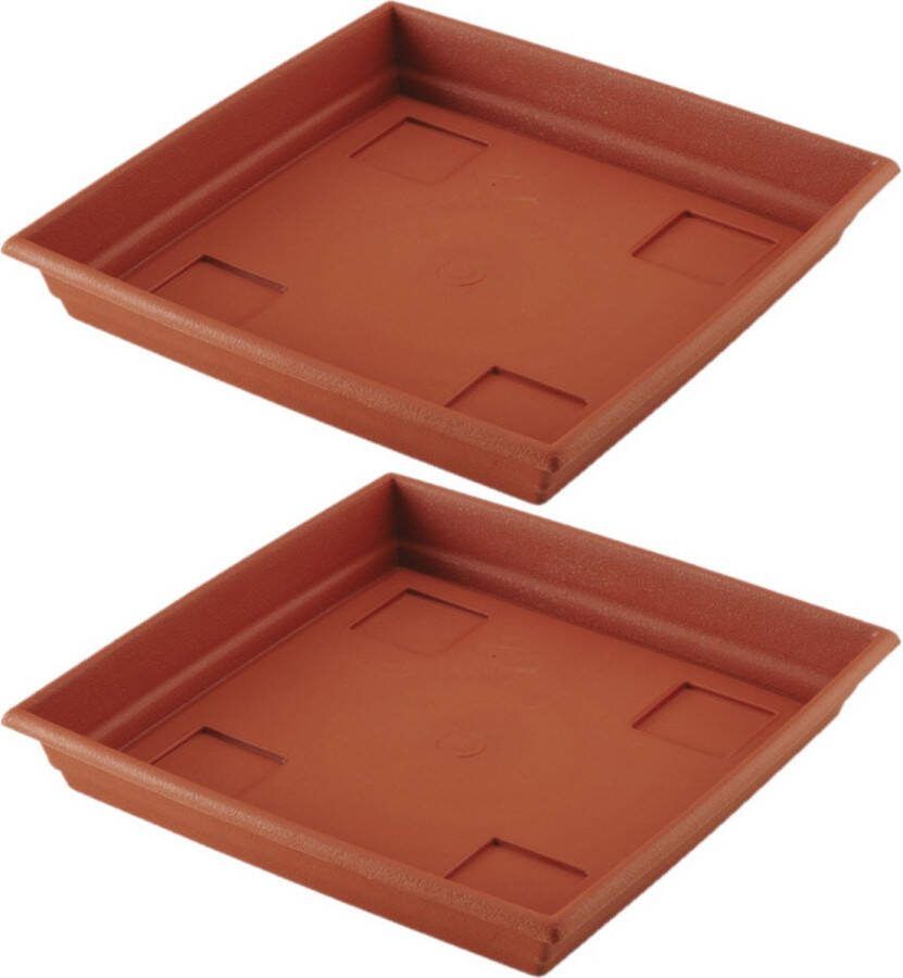 Hega hogar Set van 2x stuks bloempot plantenpot terra cotta onderschaal opvangbord kunststof diameter 35 cm Rand hoogte 5 cm