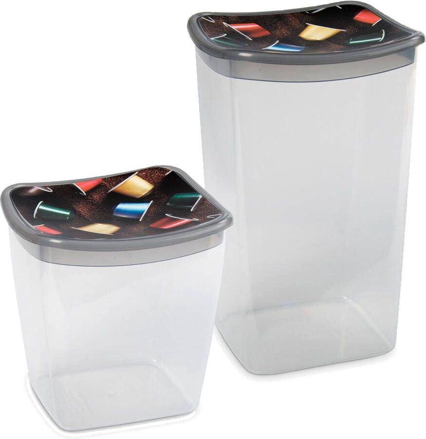 Hega hogar Set van 2x stuks Koffiecups bewaarbakjes 1 en 1.9 liter transparant grijs plastic