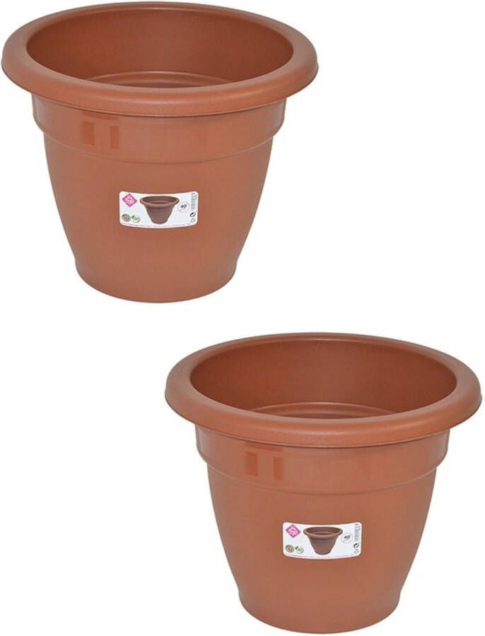 Hega hogar Set van 2x stuks terra cotta kleur ronde plantenpot bloempot kunststof diameter 40 cm Plantenbakken bloembakken voor buiten