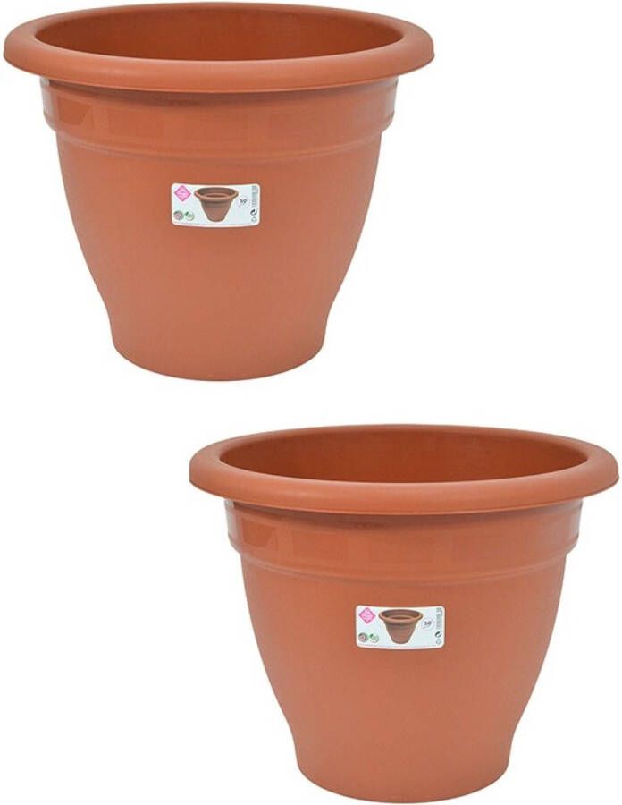 Hega hogar Set van 2x stuks terra cotta kleur ronde plantenpot bloempot kunststof diameter 50 cm Plantenbakken bloembakken voor buiten