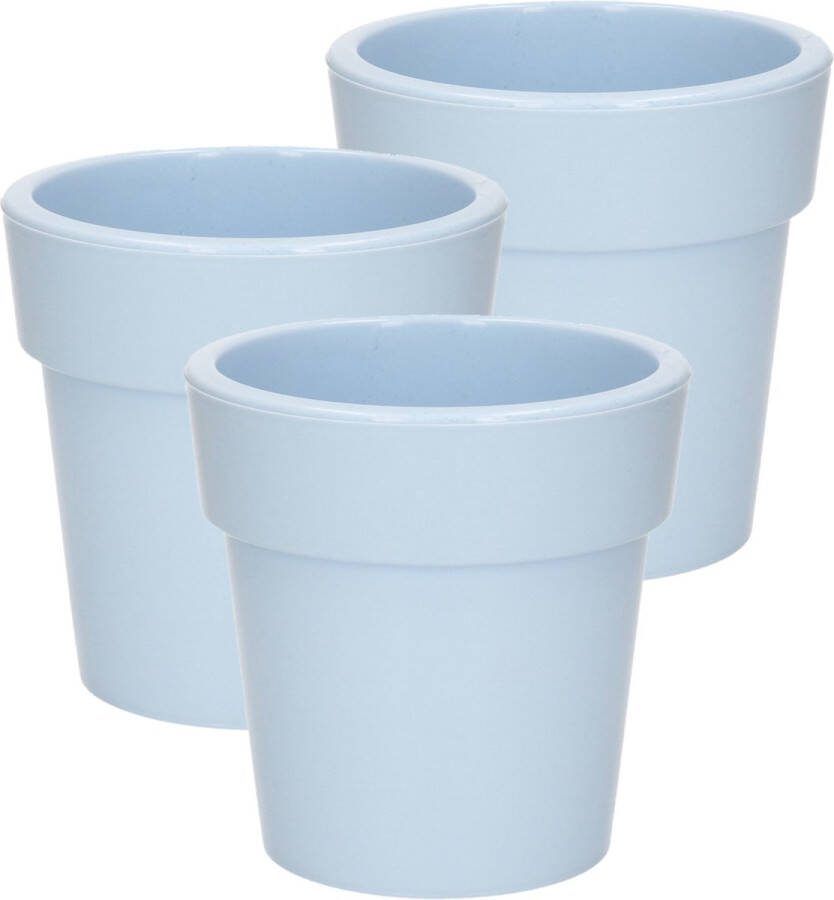 Hega hogar Set van 3x stuks basic plantenpotten bloempotten kunststof dia 20 cm hoogte 20 cm lichtblauw voor binnen buiten