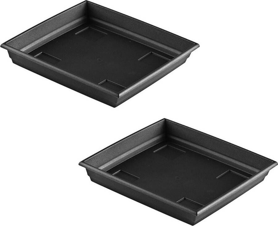 Hega hogar Set van 3x stuks bloempot plantenpot antraciet grijs onderschaal opvangbord kunststof diameter 27 cm.