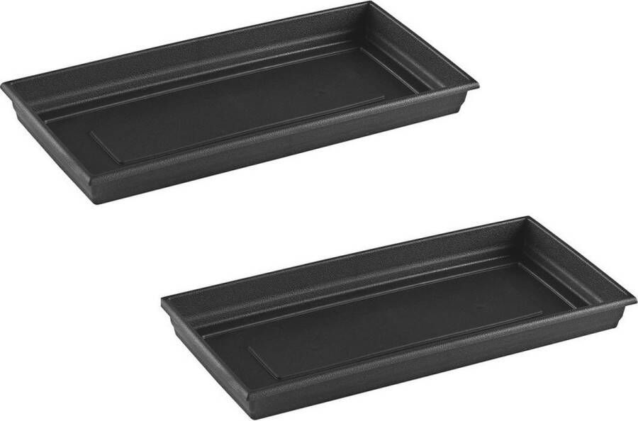 Hega hogar Set van 3x stuks bloempot plantenpot antraciet grijs onderschaal opvangbord kunststof diameter 37 x 17 cm rechthoekig Voor bak van 40 x 20 cm