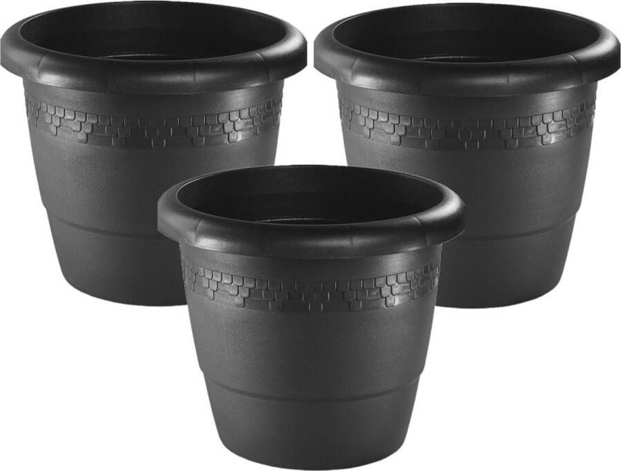 Hega hogar Set van 3x stuks bloempot plantenpot antraciet kunststof diameter 30 cm Hoogte 24 cm Buiten gebruik