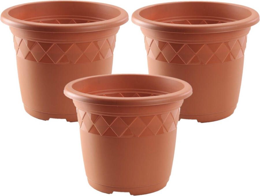 Hega hogar Set van 3x stuks bloempot plantenpot rond terra cotta kunststof diameter 29 cm Hoogte 23.5 cm Buiten gebruik