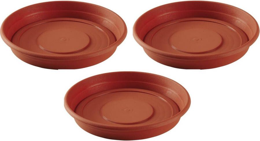 Hega hogar Set van 3x stuks bloempot plantenpot terra cotta kleur onderschaal opvangbord kunststof diameter 30 cm. Voor een pot met diameter 35 cm