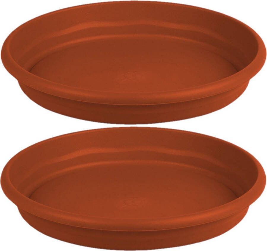 Hega hogar Set van 3x stuks bloempot plantenpot terra cotta onderschaal opvangbord kunststof diameter 38 cm