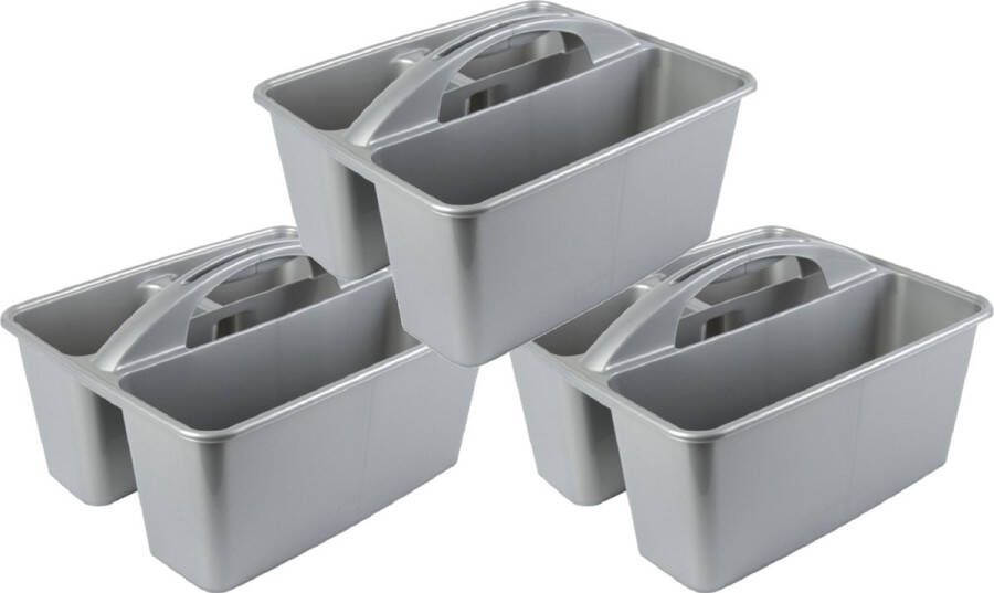 Hega hogar Set van 3x stuks grijze opbergbox opbergdoos mand 6 liter kunststof 31 x 26 5 x 18 cm Opbergbakken voor schoonmaakspullen