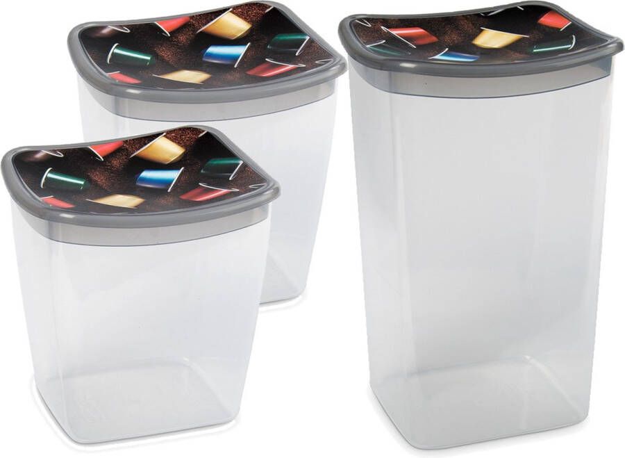 Hega hogar Set van 3x stuks Koffiecups bewaarbakjes 1 en 1.9 liter transparant grijs plastic