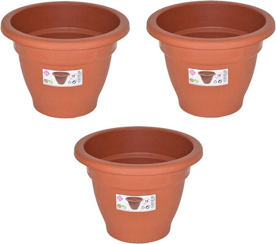 Hega hogar Set van 3x stuks terra cotta kleur ronde plantenpot bloempot kunststof diameter 18 cm Plantenbakken bloembakken voor buiten