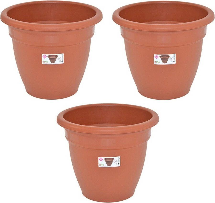 Hega hogar Set van 3x stuks terra cotta kleur ronde plantenpot bloempot kunststof diameter 35 cm Plantenbakken bloembakken voor buiten