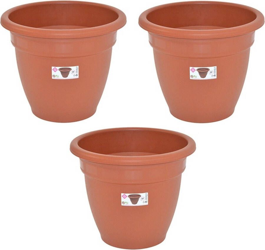 Hega hogar Set van 3x stuks terra cotta kleur ronde plantenpot bloempot kunststof diameter 35 cm Plantenbakken bloembakken voor buiten