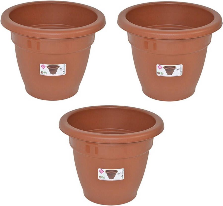 Hega hogar Set van 3x stuks terra cotta kleur ronde plantenpot bloempot kunststof diameter 40 cm Plantenbakken bloembakken voor buiten