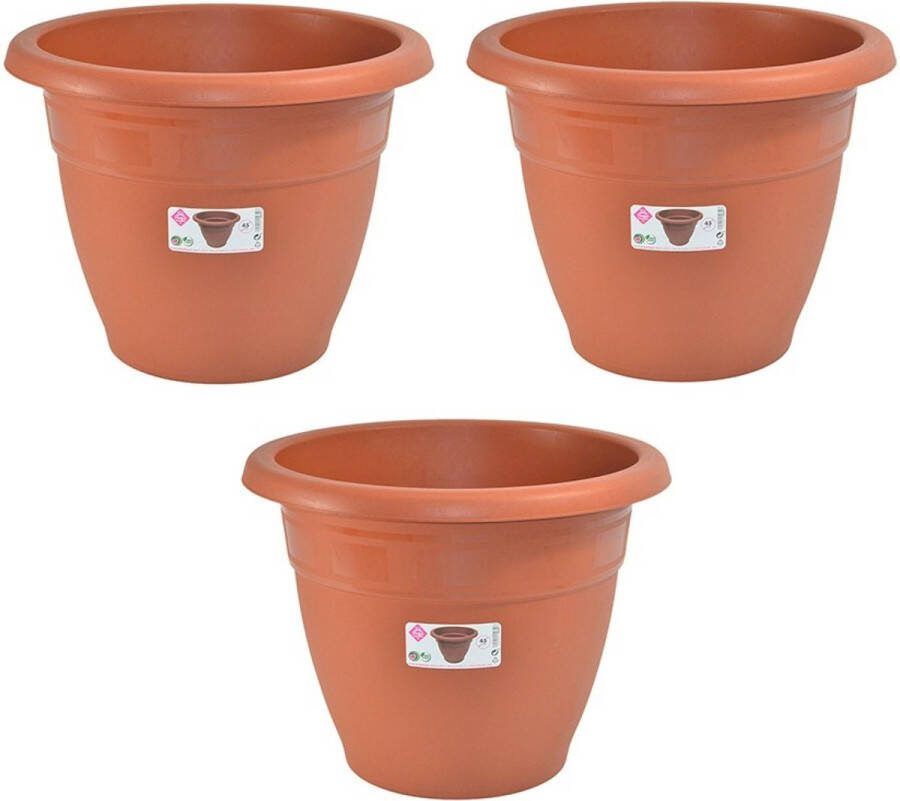 Hega hogar Set van 3x stuks terra cotta kleur ronde plantenpot bloempot kunststof diameter 45 cm Plantenbakken bloembakken voor buiten